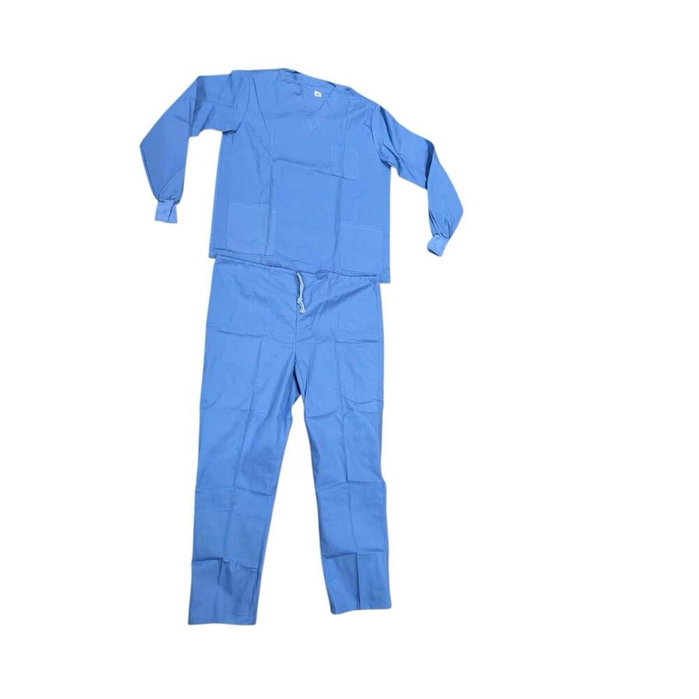 Scrubs Hospital Doctor Uniform Blue Long Sleeve Size XL